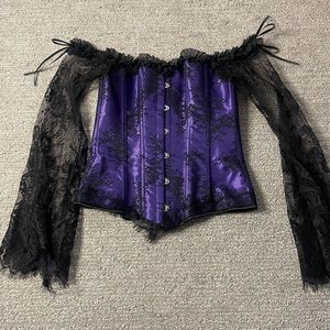 purple corset with lace detail sleeves